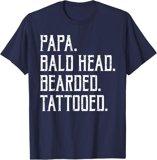 Papa Bald Head Bearded Tatooed Viking Bearded Men T-Shirt - T-Shirt | Navy