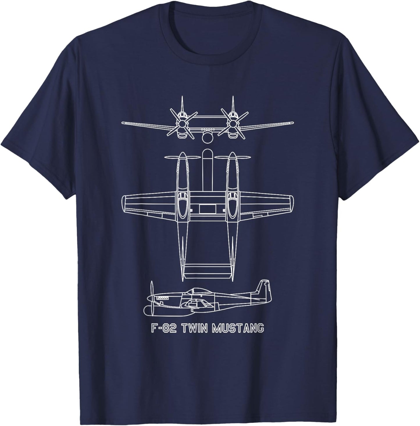 F-82 Twin Mustang American Plane Blueprints T-Shirt - T-Shirt | Navy
