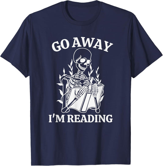 Go Away I'm Reading, Skeleton Book T-Shirt - T-Shirt | Navy