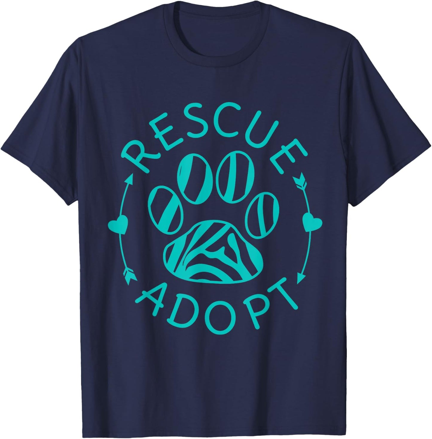 Rescue Adopt Animal Lover Love Cats Dogs Paw Print Gift T-Shirt - T-Shirt | Navy