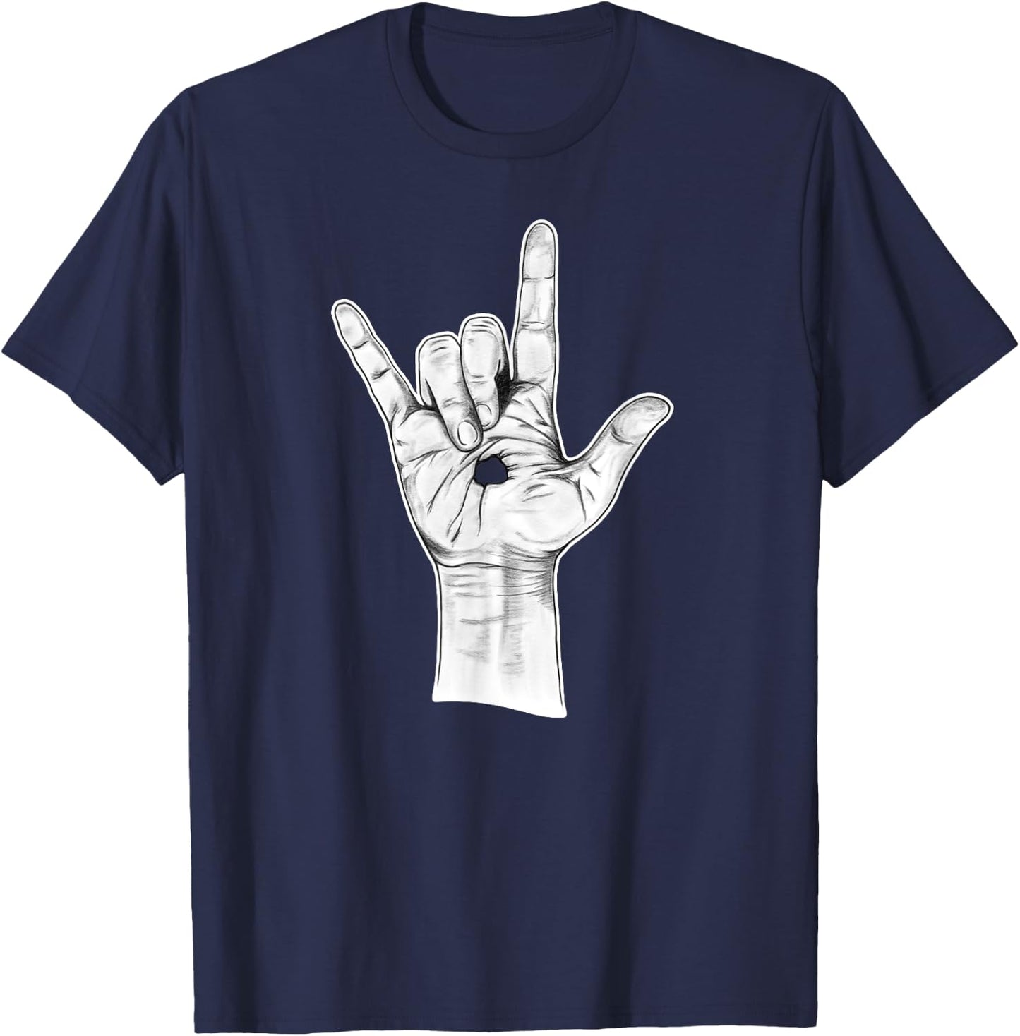 I Love You ASL Hand Sign - Hand Drawn Novelty Jesus T-Shirt - T-Shirt | Navy