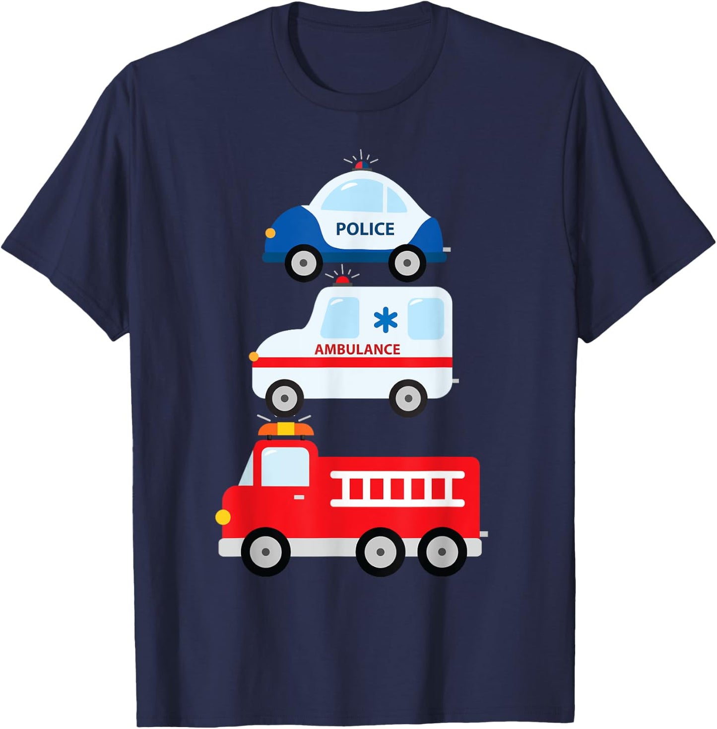Emergency Vehicles Fire Truck Police Car Ambulance Cars T-Shirt - T-Shirt | Navy
