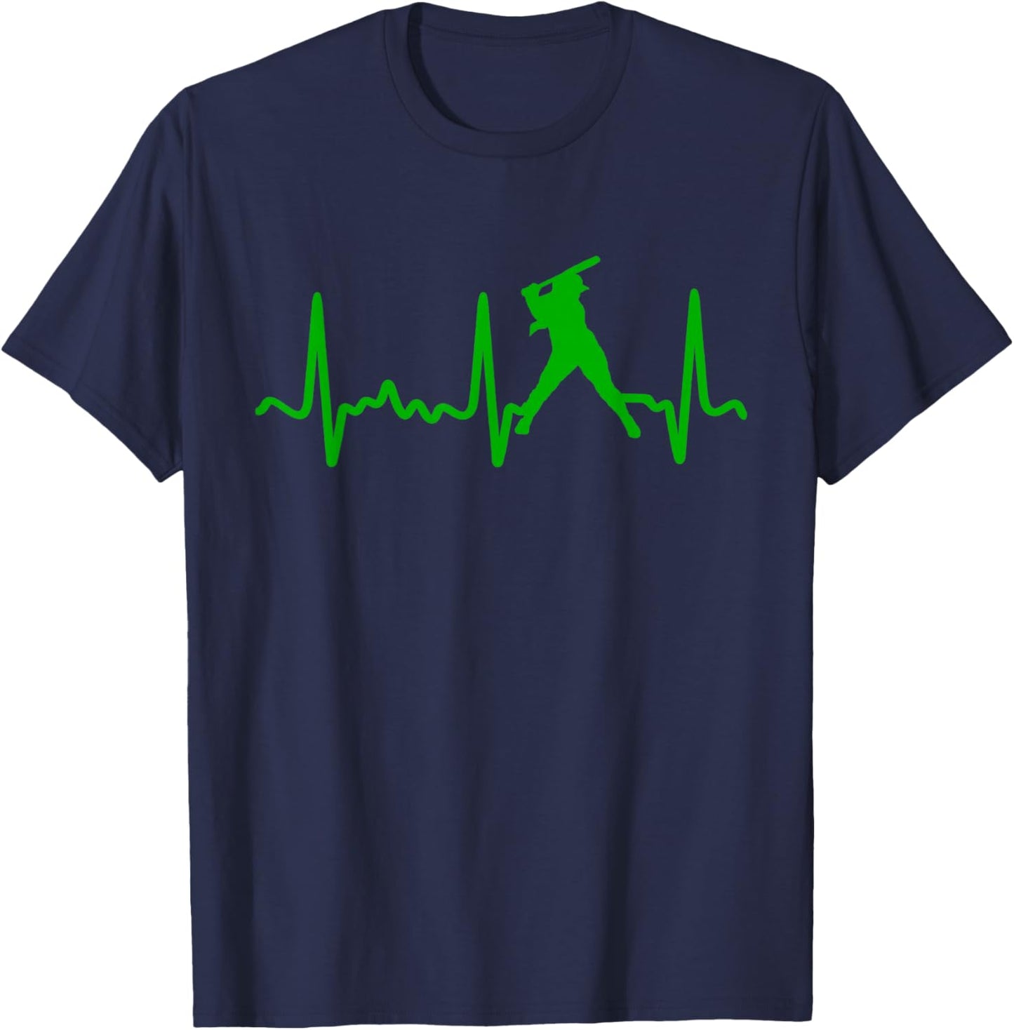 Green Softball Batter Heartbeat T-Shirt - T-Shirt | Navy