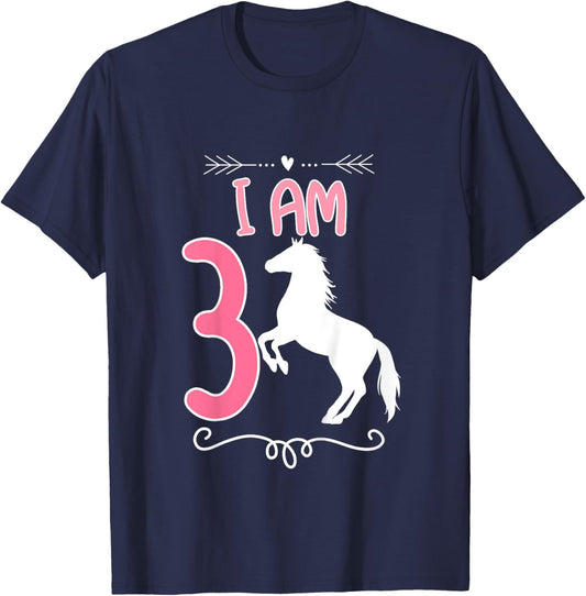 Horse Birthday Shirt 3 Years Old Birthday Outfit Girls T-Shirt - T-Shirt | Navy