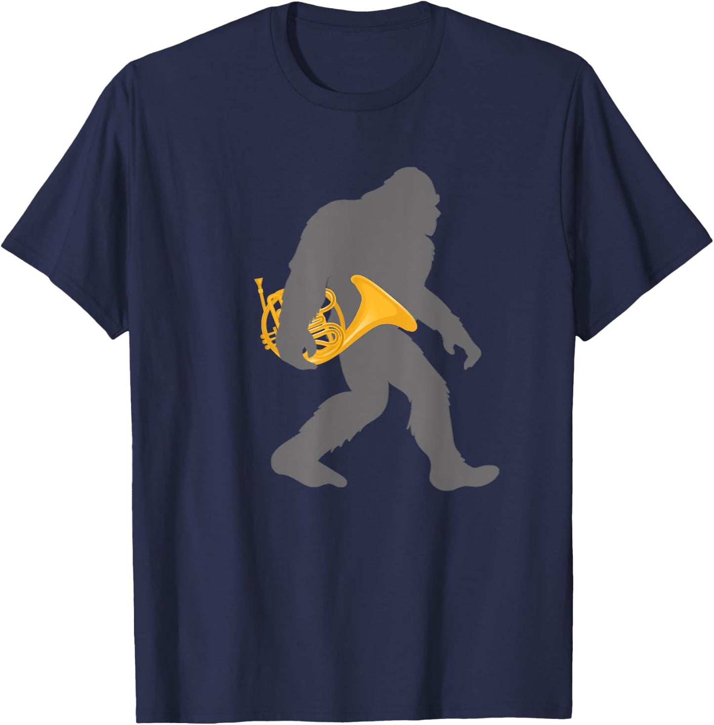 Funny Horn Player Bigfoot musician with French Horn T-Shirt - T-Shirt | Navy