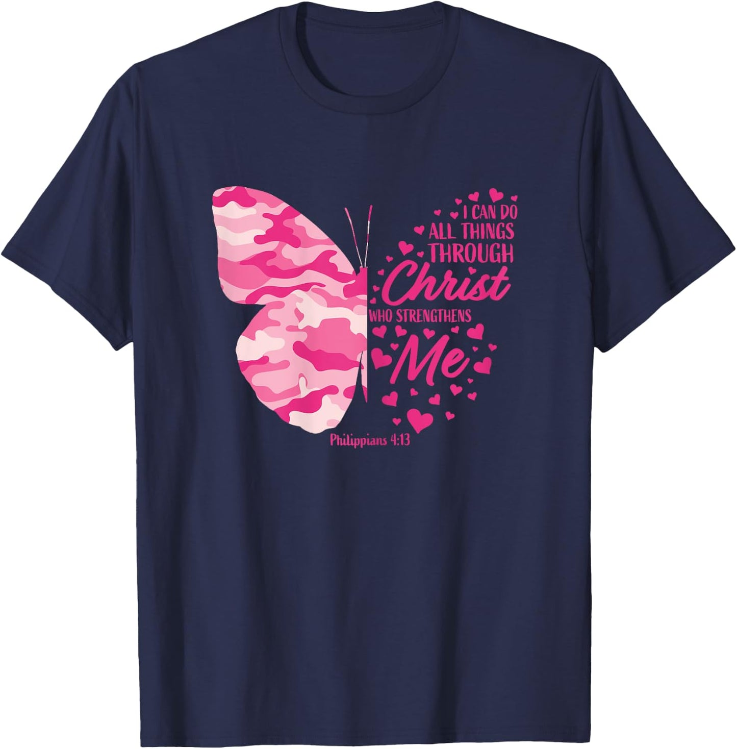 Cute Pink Camo Gifts Women Girls Christian Butterfly Graphic T-Shirt - T-Shirt | Navy