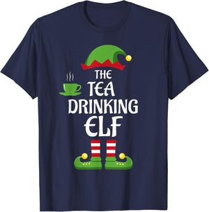 Tea Drinking Elf Family Matching Group Christmas T-Shirt - T-Shirt | Navy