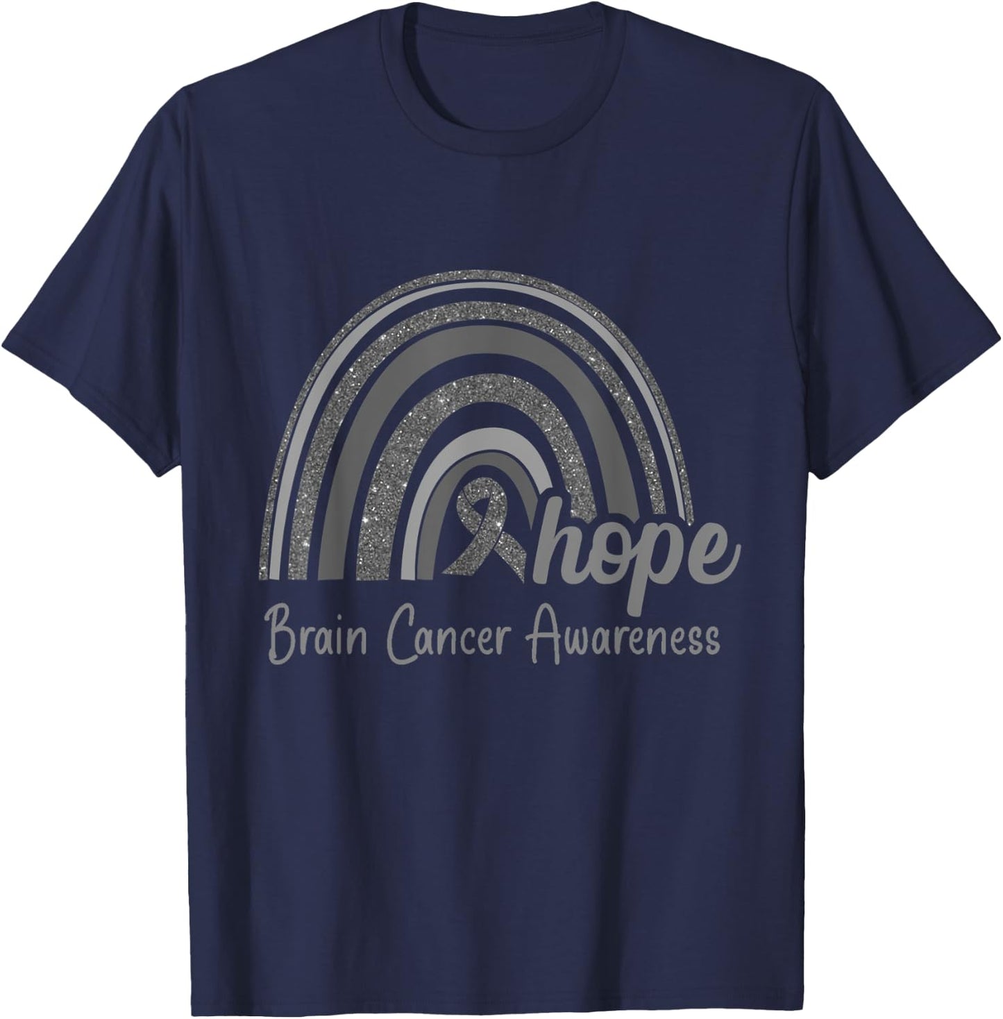 Brain Cancer Awareness Hope Rainbow T-Shirt - T-Shirt | Navy