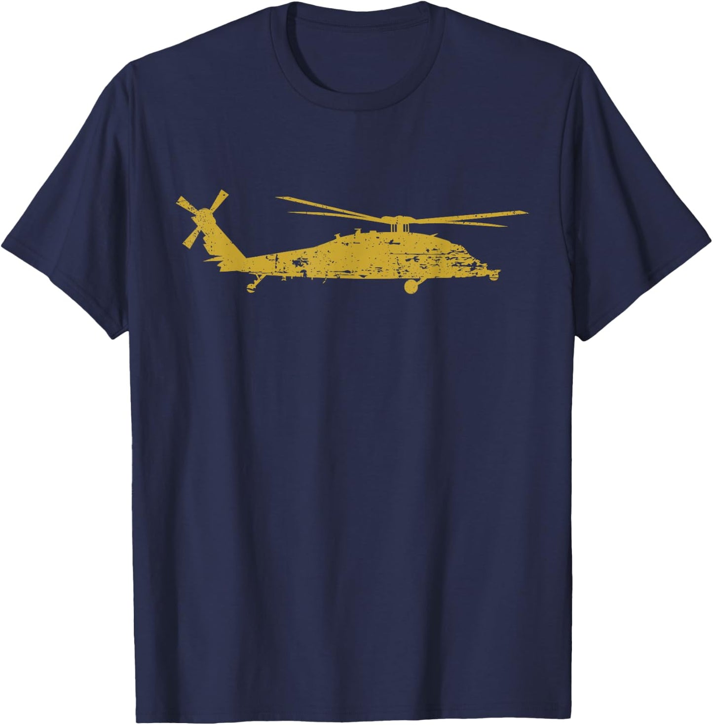 MH-60S Military Helicopter Silhouette Distressed Design T-Shirt - T-Shirt | Navy