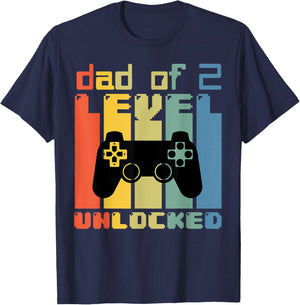 Daddy Again Leveled Up To Dad of 2 Dad Level Unlocked Gamer T-Shirt - T-Shirt | Navy