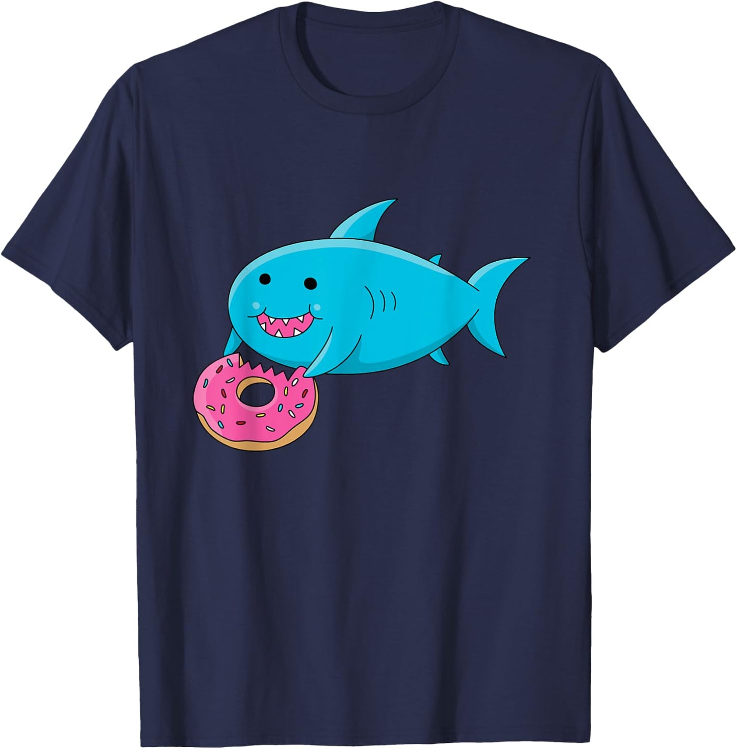 Cute Fat Shark Eating a Donut T shirt T-Shirt - T-Shirt | Navy