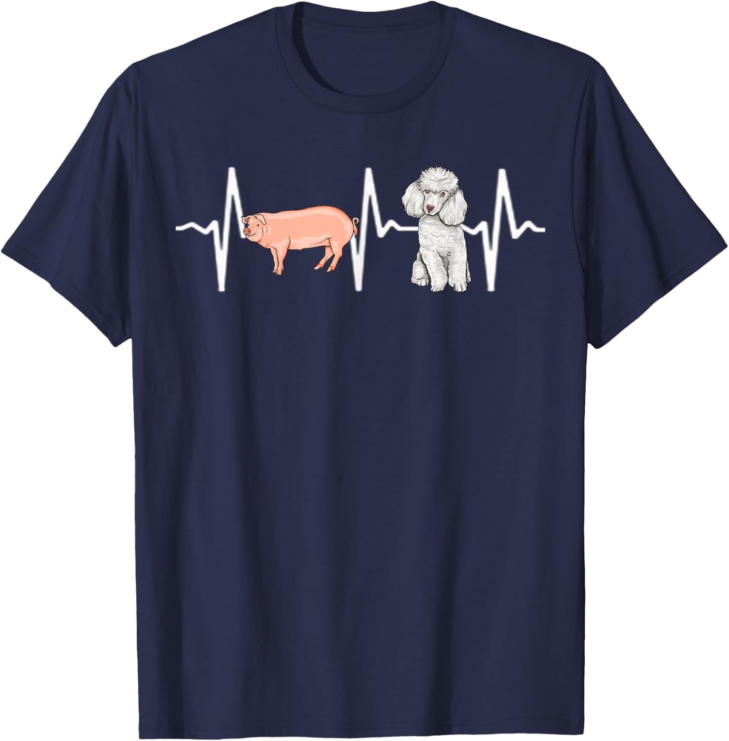 Pig Poodle Heartbeat Dog Lover T-Shirt - T-Shirt | Navy