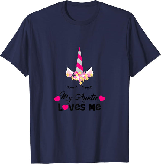 My Auntie Loves Me, Unicorn Niece Family Love Graphic T-Shirt - T-Shirt | Navy