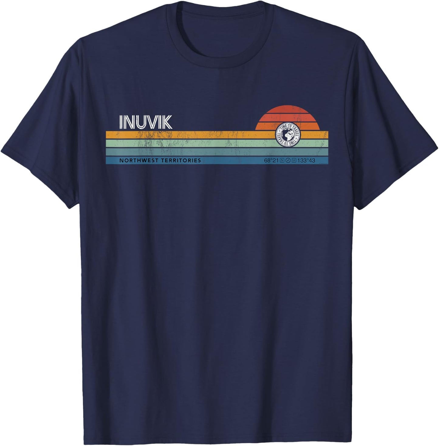 Inuvik Northwest Territories Canada Retro Sunset Rainbow T-Shirt - T-Shirt | Navy