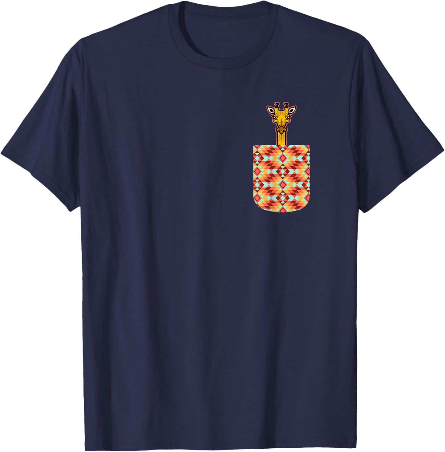 Giraffe Fake Pocket Print Giraffe Lover Zoo Animal Wildlife T-Shirt - T-Shirt | Navy