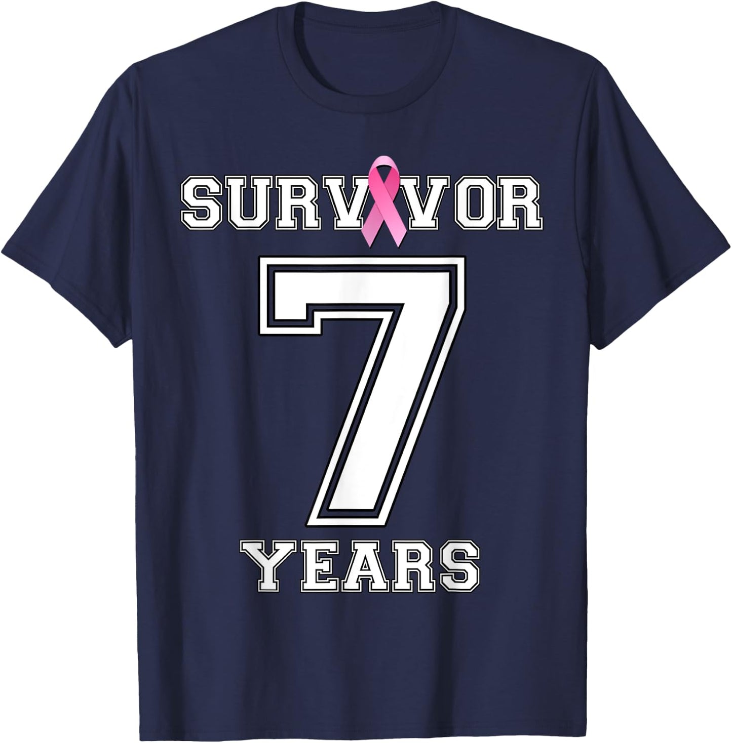 7 Years Breast Cancer Survivor Gifts Pink Ribbon T-Shirt - T-Shirt | Navy