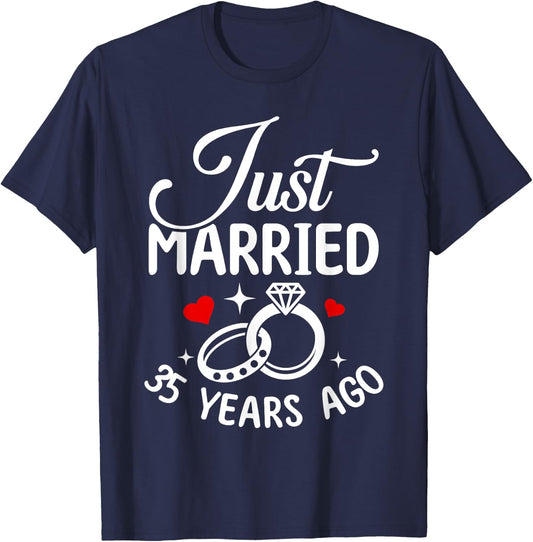Just Married 35 Years Ago 35th Wedding Anniversary Marriage T-Shirt - T-Shirt | Navy