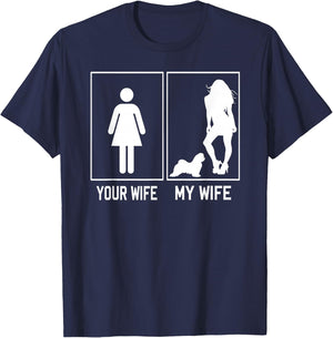 Your Wife My Wife Maltese Dog Funny Gifts For Husband T-Shirt - T-Shirt | Navy