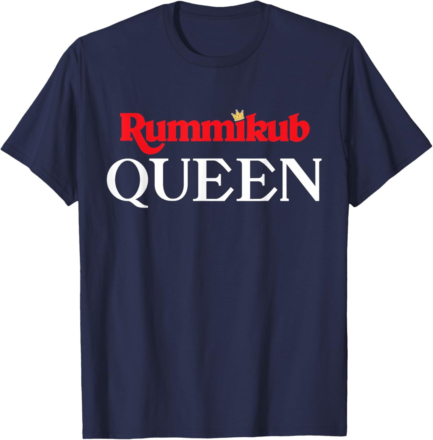 Rummikub Queen Logo With Royal Crown Noble White Ink T-Shirt - T-Shirt | Navy