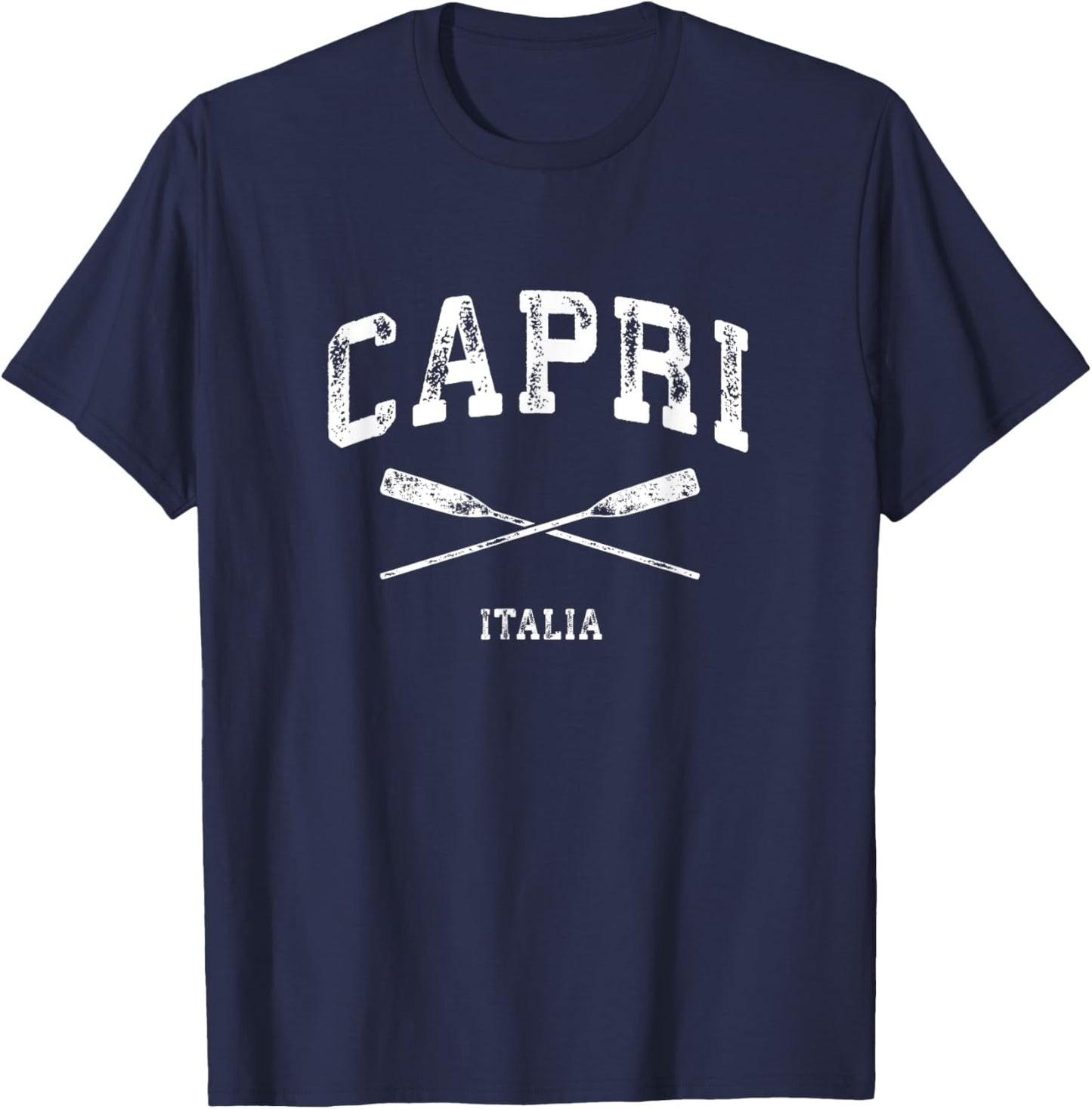 Capri Italy Vintage Nautical Crossed Oars T-Shirt - T-Shirt | Navy