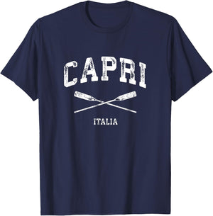 Capri Italy Vintage Nautical Crossed Oars T-Shirt - T-Shirt | Navy