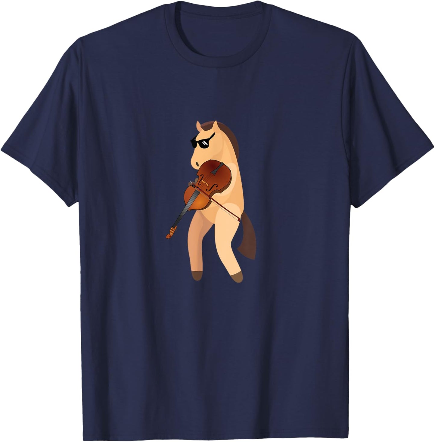 Funny Horse Wearing Sunglasses Playing Violin T-Shirt - T-Shirt | Navy