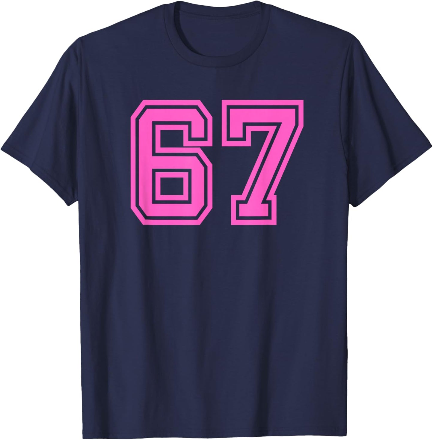 Pink Retro Sports Team Number #67 T-Shirt - T-Shirt | Navy