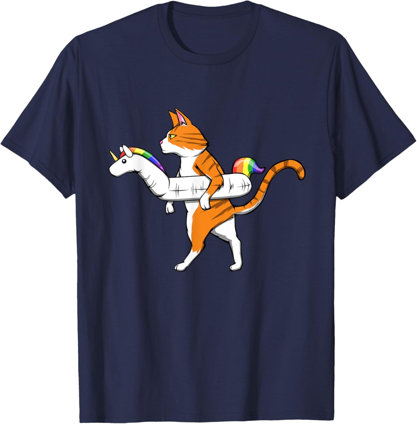 Funny Cat with Unicorn Swimming Ring Pool Cats T-Shirt - T-Shirt | Navy