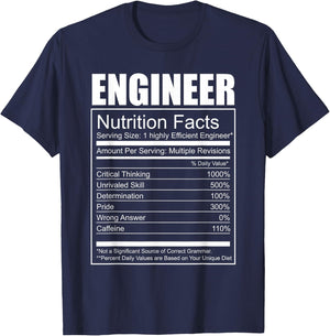 Engineer T Shirt - Funny Engineer Nutrition Facts Geeky T-Shirt - T-Shirt | Navy