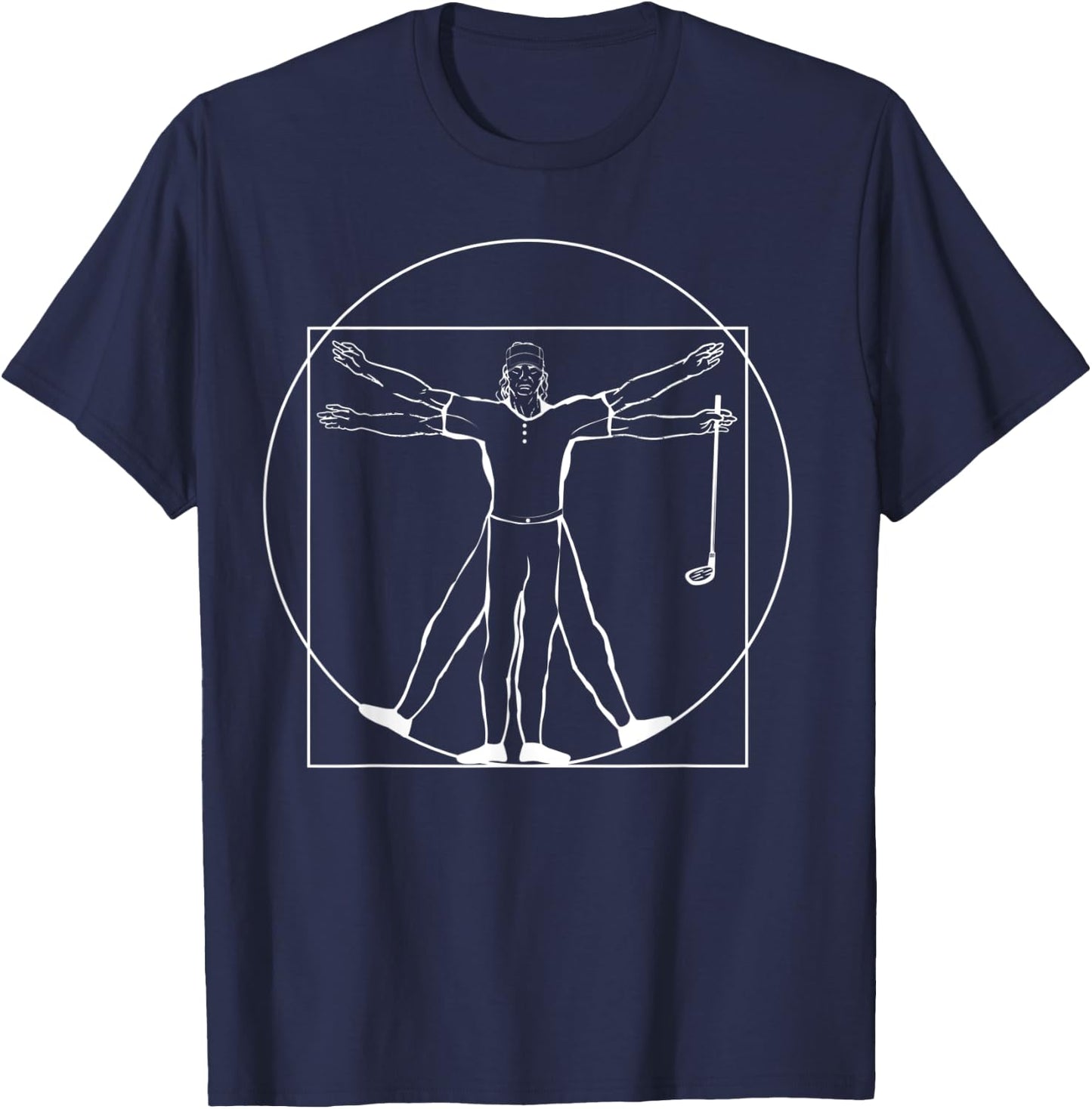 Golf Player - Da Vinci Vitruvian Man Golfing T-Shirt - T-Shirt | Navy