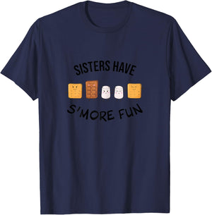 Sisters Have S'more Fun When Camping! Roasting Marshmallows T-Shirt - T-Shirt | Navy