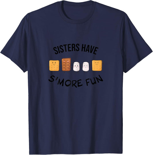 Sisters Have S'more Fun When Camping! Roasting Marshmallows T-Shirt - T-Shirt | Navy