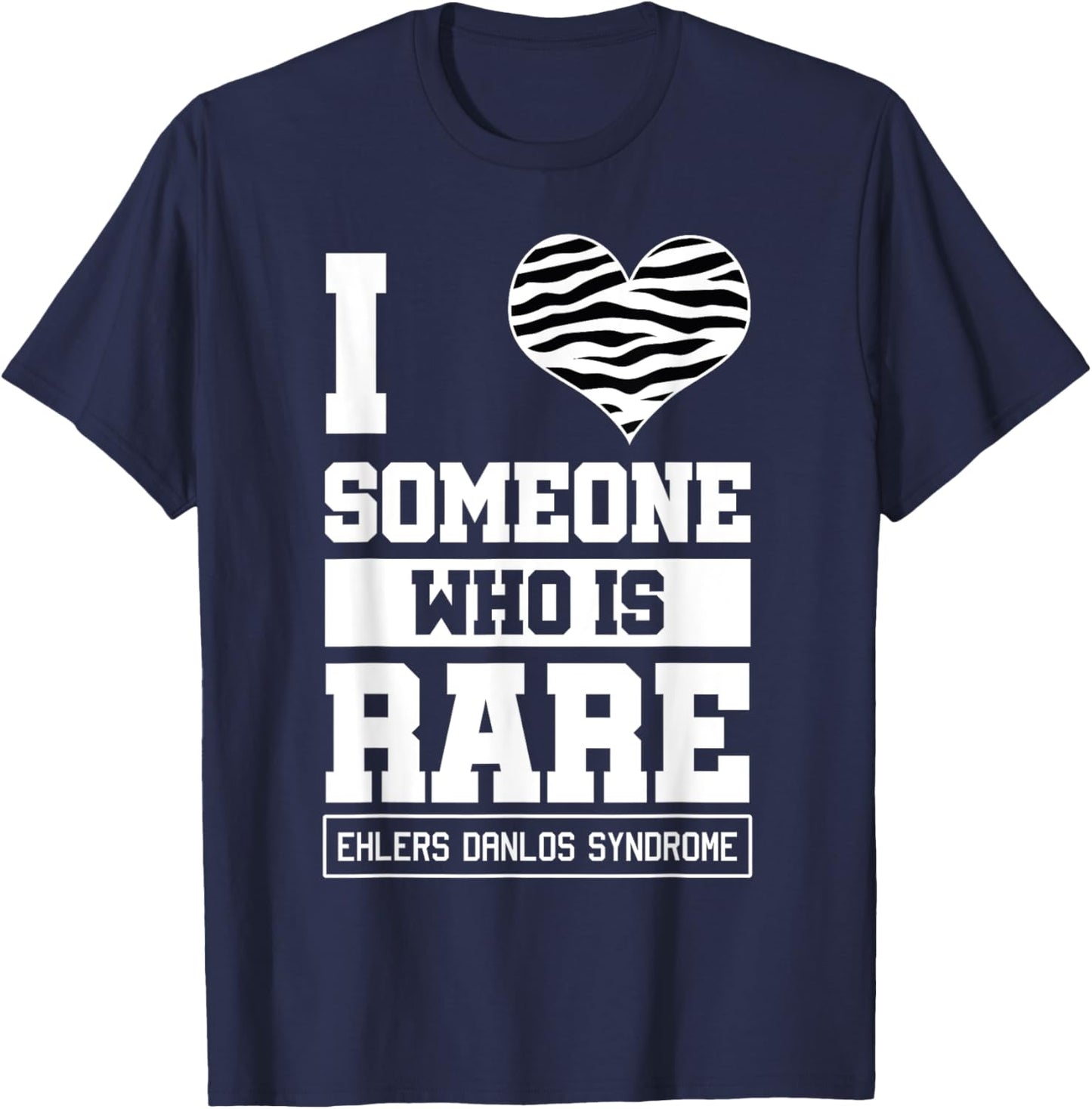 Ehlers Danlos Syndrome Black and White Awareness Ribbon Love T-Shirt - T-Shirt | Navy