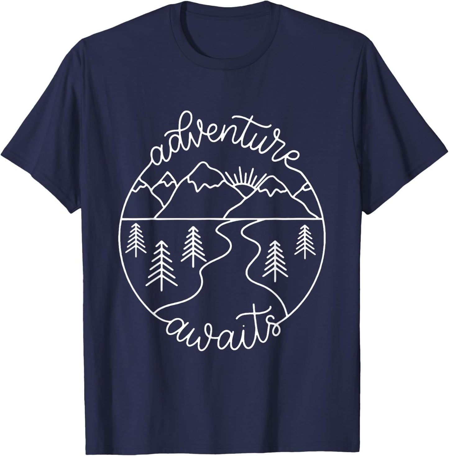 Happy Camper Adventure Awaits Summer Vacation Gift T-Shirt - T-Shirt | Navy