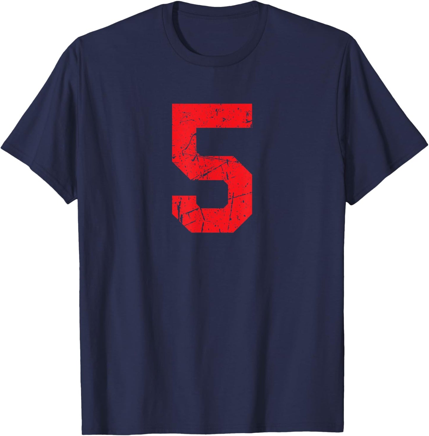 Number #5 Red Distressed Vintage Number T-Shirt - T-Shirt | Navy