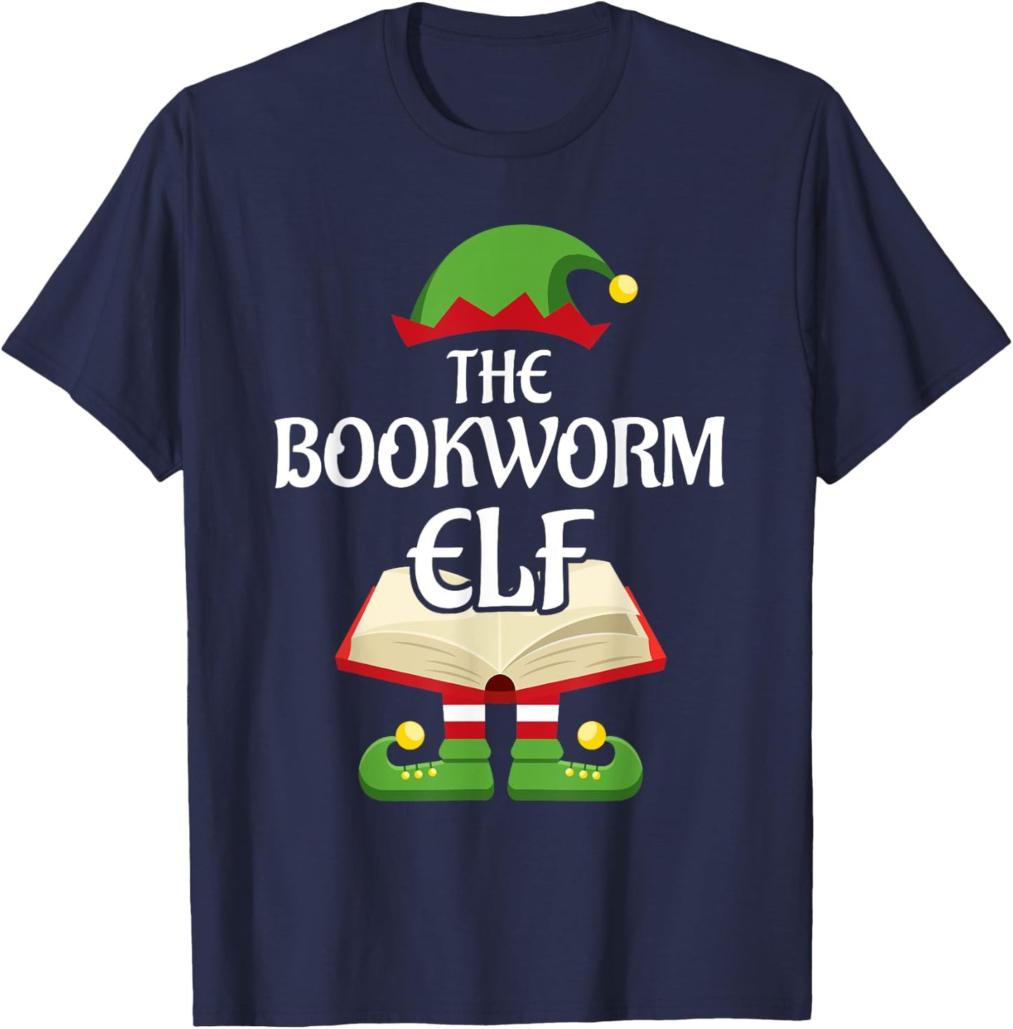 Bookworm Elf Family Matching Group Christmas Reading T-Shirt - T-Shirt | Navy