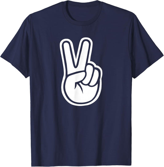 Finger Peace Hand Sign funny Victory hand finger sign T-Shirt - T-Shirt | Navy