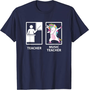 Music Teacher Shirts, Dabbing Unicorn Teacher Gift T-Shirt - T-Shirt | Navy