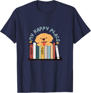 Dog Lover Bookworm, Read & Bark, Books & Dog My Happy Place Women Girls Kids T-Shirt - T-Shirt | Navy