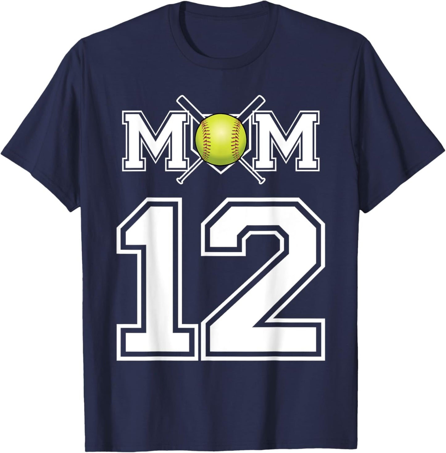 Number 12 Player Softball Mom Biggest Fan Wear T-Shirt - T-Shirt | Navy