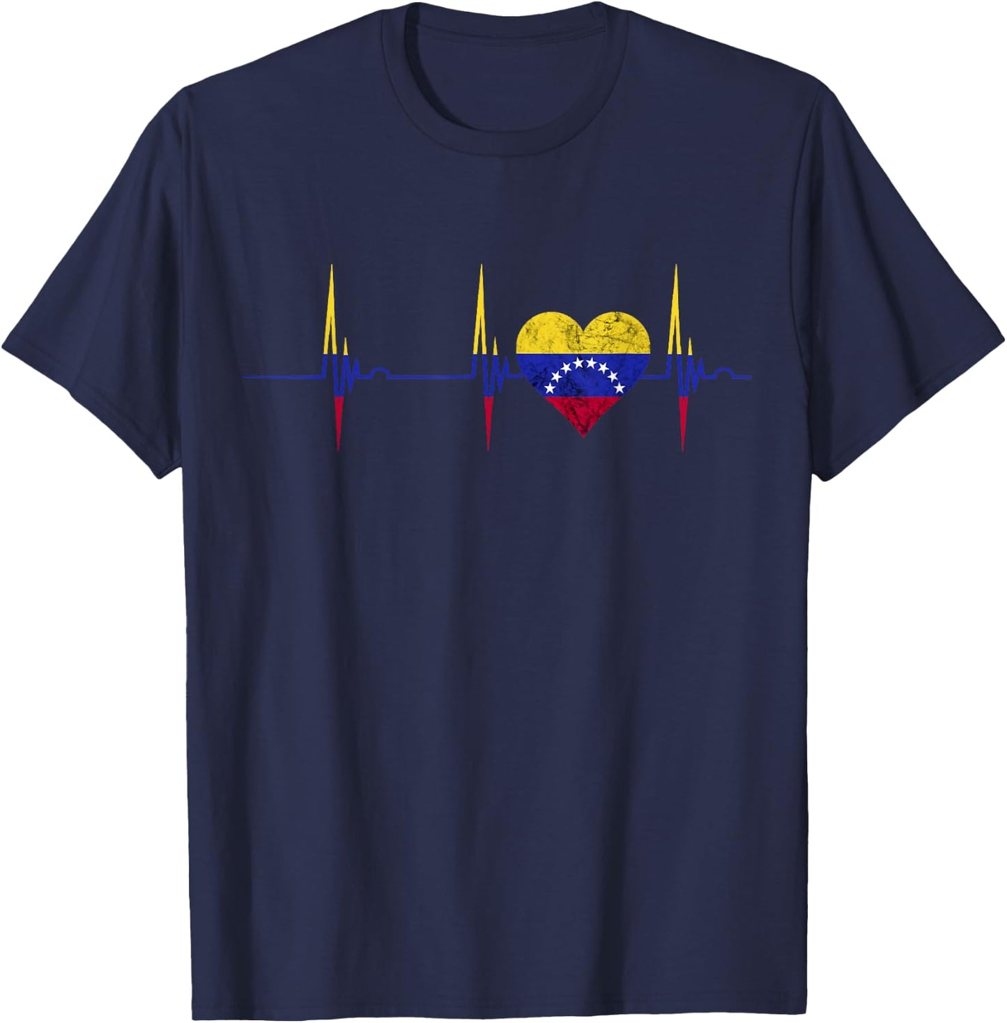 Venezuela Heart Venezuelan Heartbeat ECG Pulse Roots T-Shirt - T-Shirt | Navy