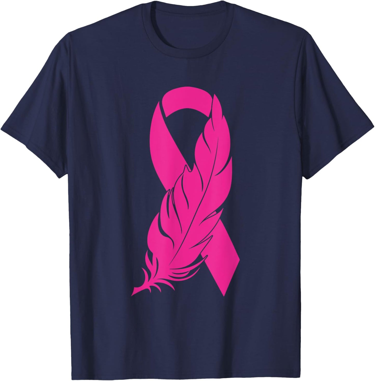 Breast Cancer Survivor Awareness Women Feather Pink Ribbon T-Shirt - T-Shirt | Navy