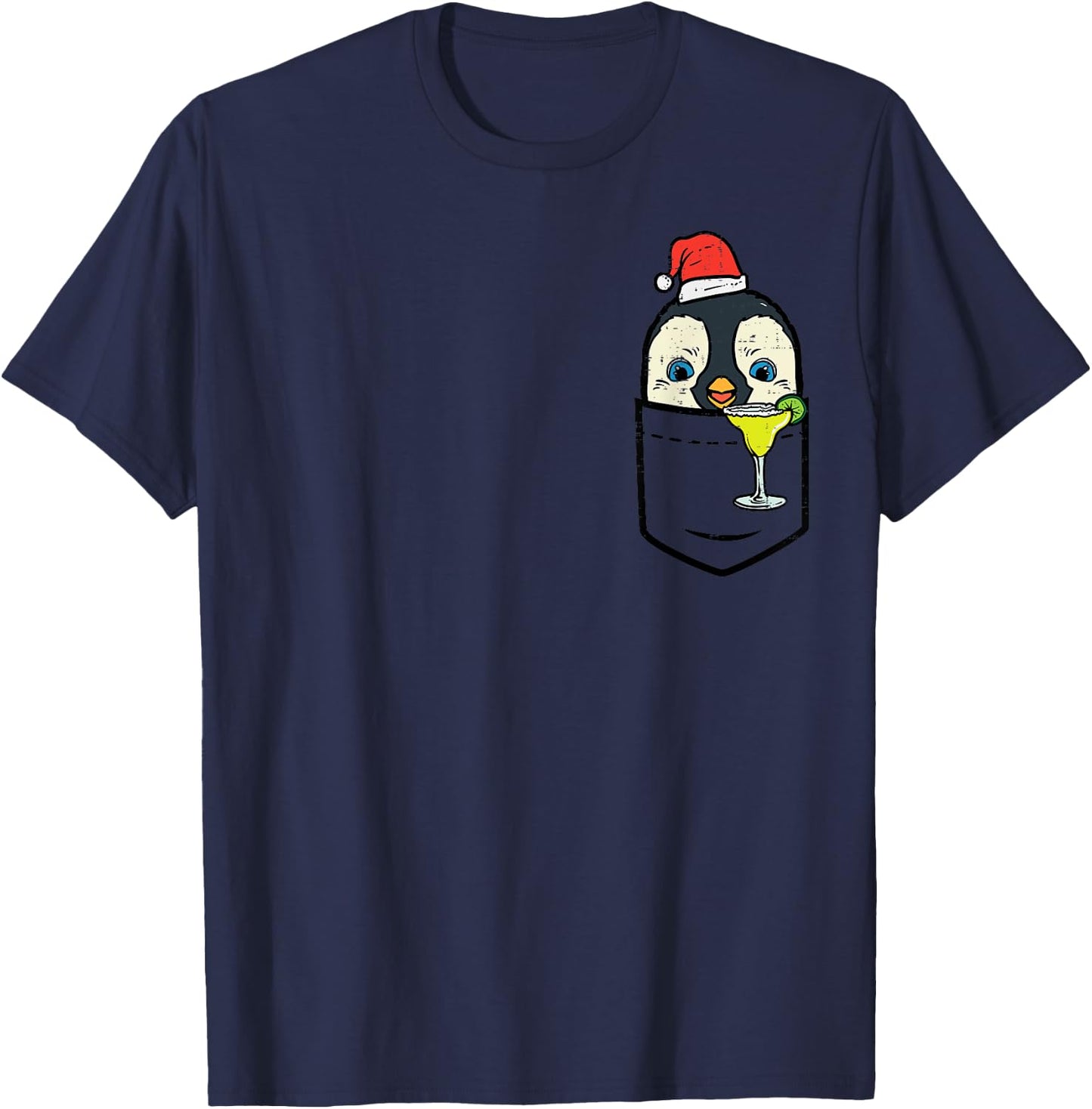 Pocket Santa Penguin Cute Christmas In July Summer Xmas Bird T-Shirt - T-Shirt | Navy