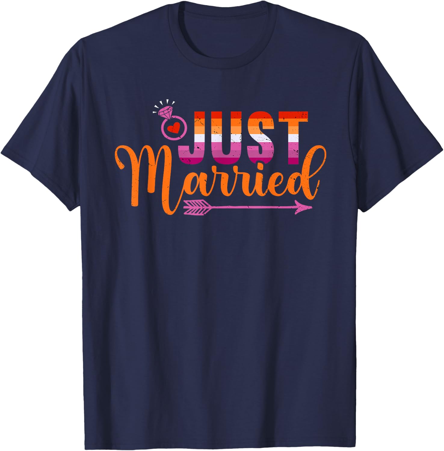 Lesbian Just Married LGBT Wedding Same Sex Marriage T-Shirt - T-Shirt | Navy