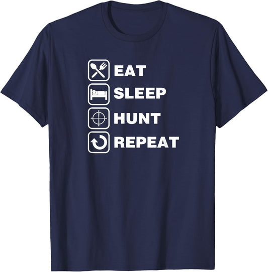 Eat Sleep Hunt Repeat Crosshair Target Icon Duck Deer T-Shirt - T-Shirt | Navy