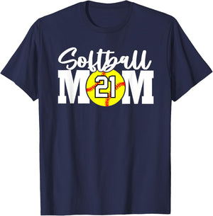 Softball Mom Number #21 T-Shirt - T-Shirt | Navy