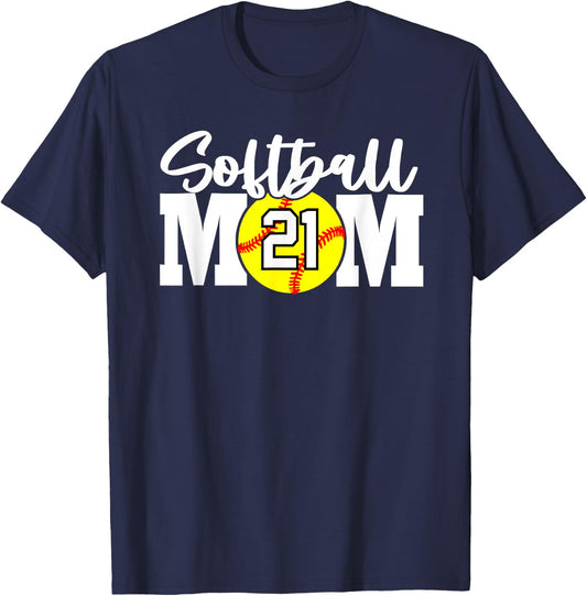 Softball Mom Number #21 T-Shirt - T-Shirt | Navy