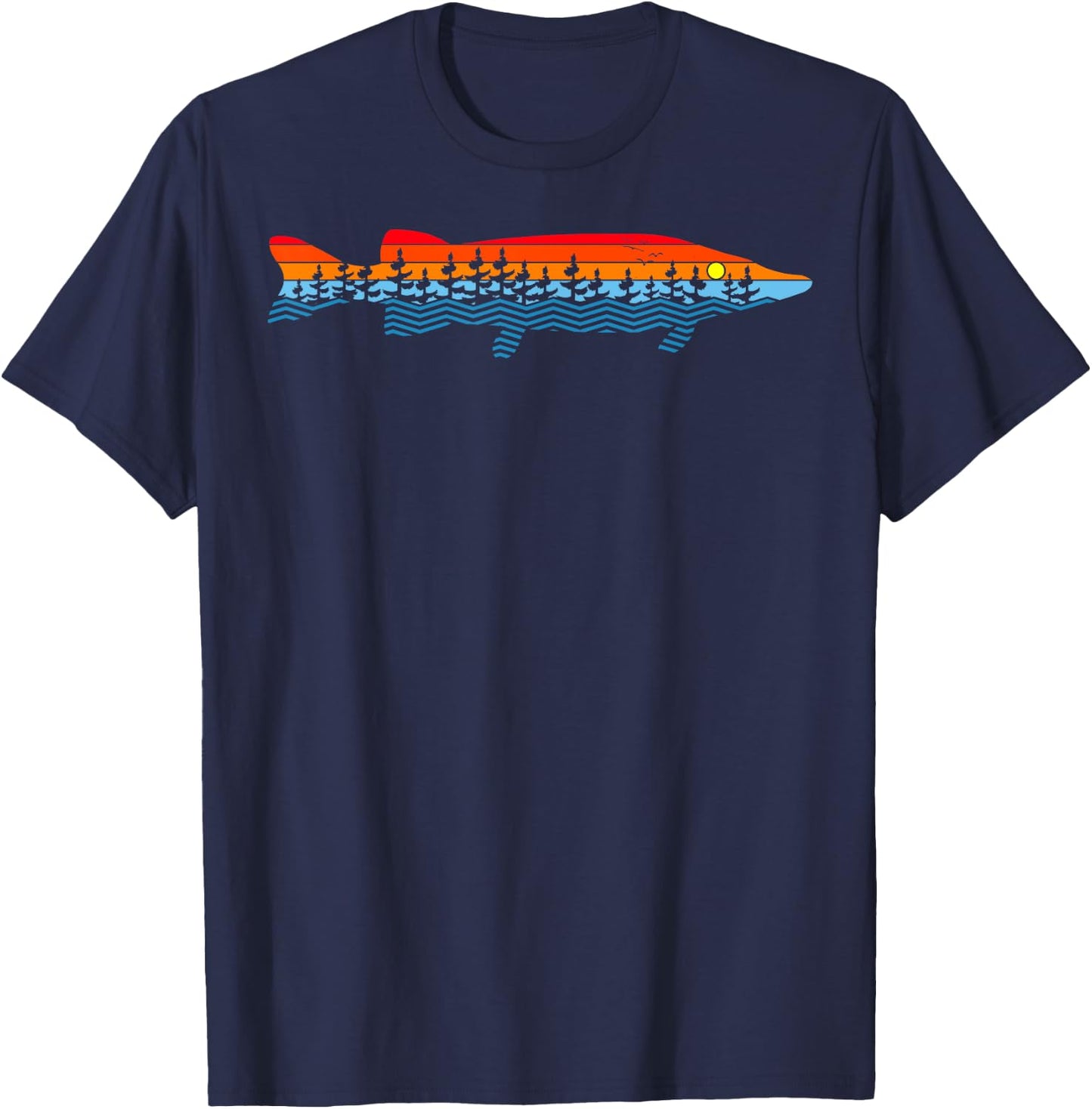 Vintage Nature Outdoor Fishing - Fisher Chain Pickerel T-Shirt - T-Shirt | Navy