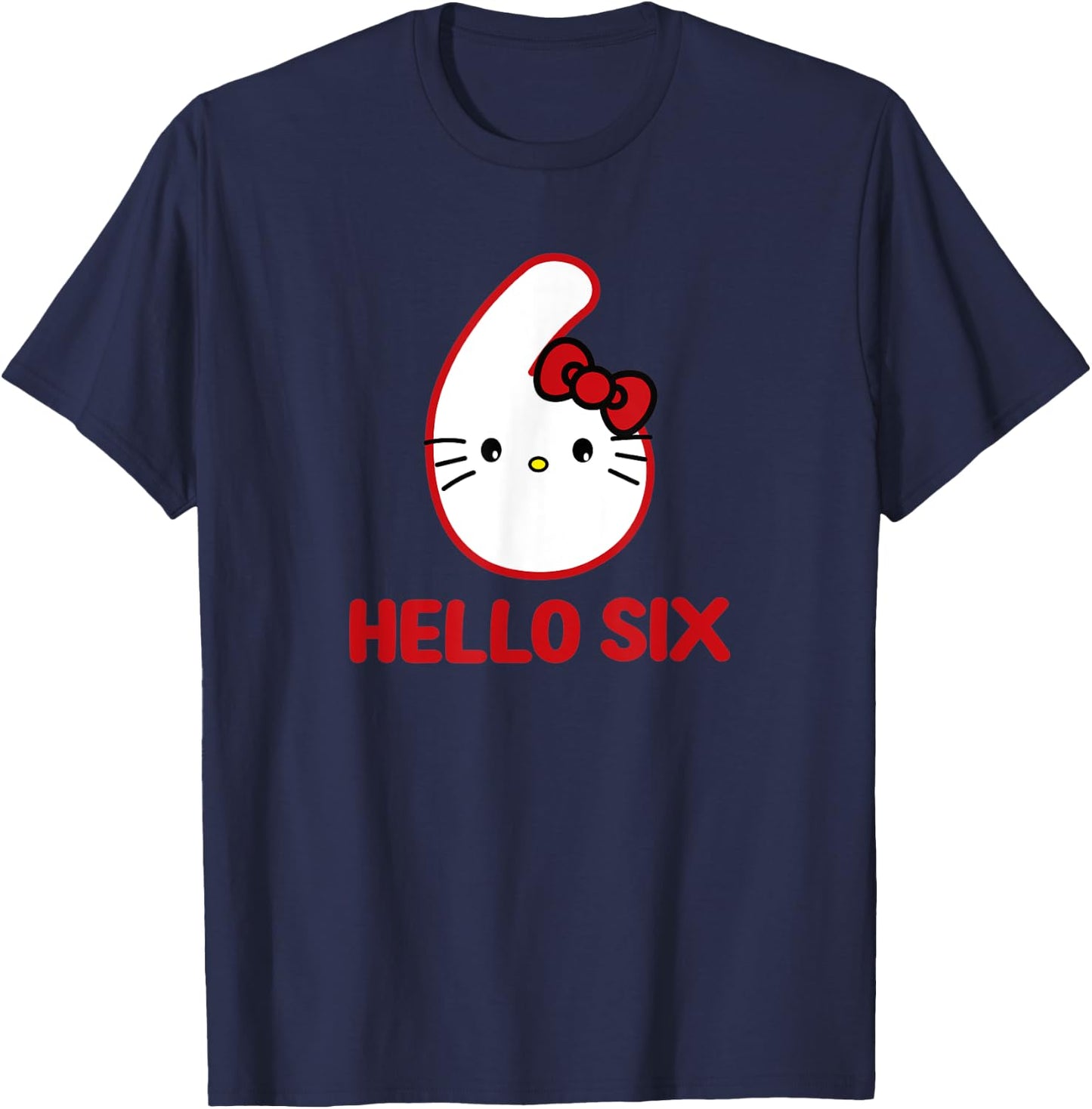 Happy Birthday Kitty, Cute Hello Six Bday 6th Kawaii Gift T-Shirt - T-Shirt | Navy
