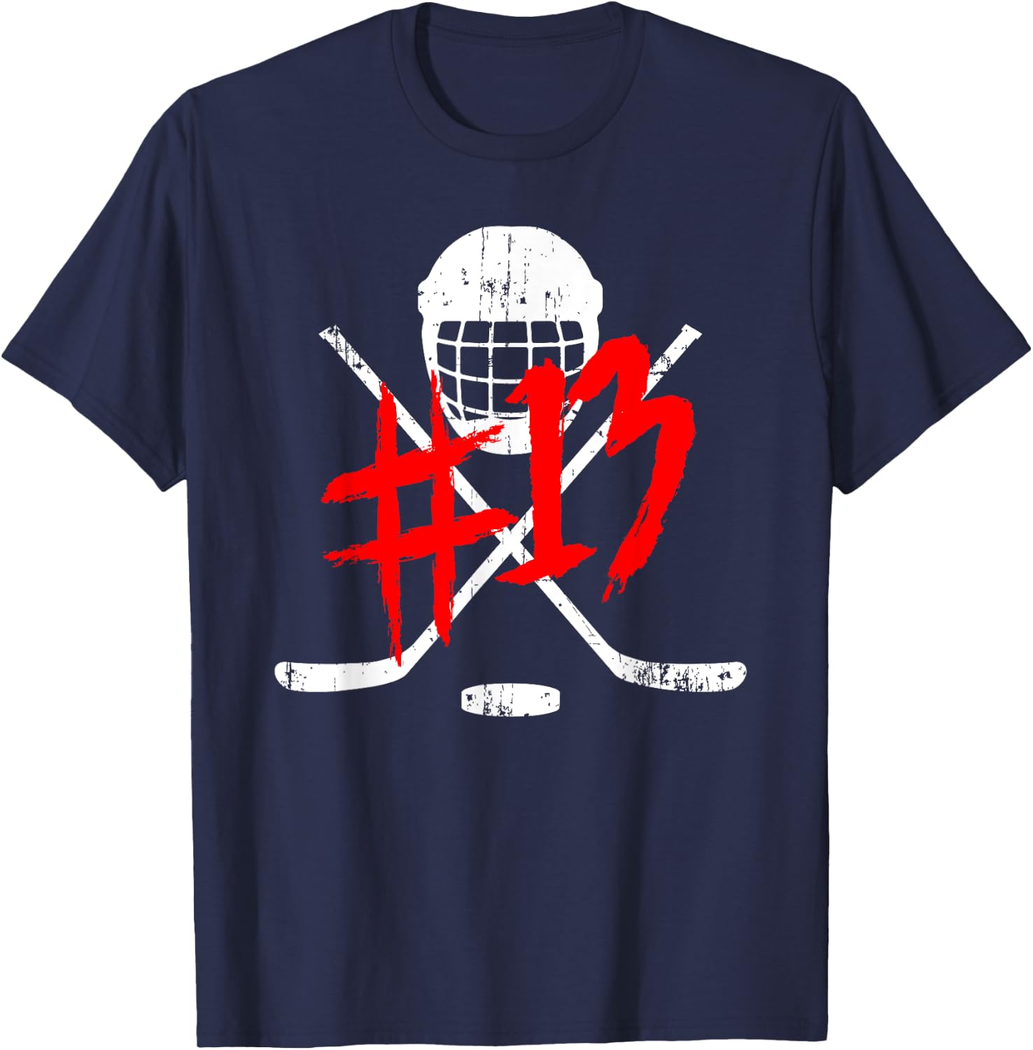Vintage Hockey 13 Jersey Number T-Shirt - T-Shirt | Navy